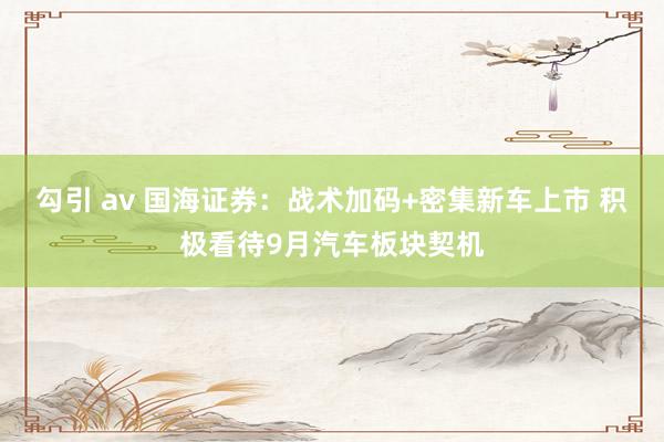 勾引 av 国海证券:战术加码+密集新车上市 积极看待9月汽车板块契机