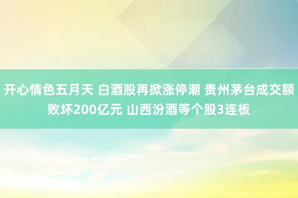 开心情色五月天 白酒股再掀涨停潮 贵州茅台成交额败坏200亿元 山西汾酒等个股3连板