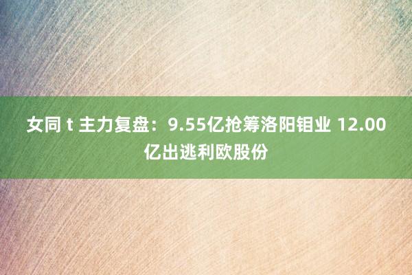 女同 t 主力复盘:9.55亿抢筹洛阳钼业 12.00亿出逃利欧股份